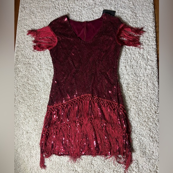 Women’s Large Red Sequin Fringe 1920s Dress NWT - Picture 1 of 8